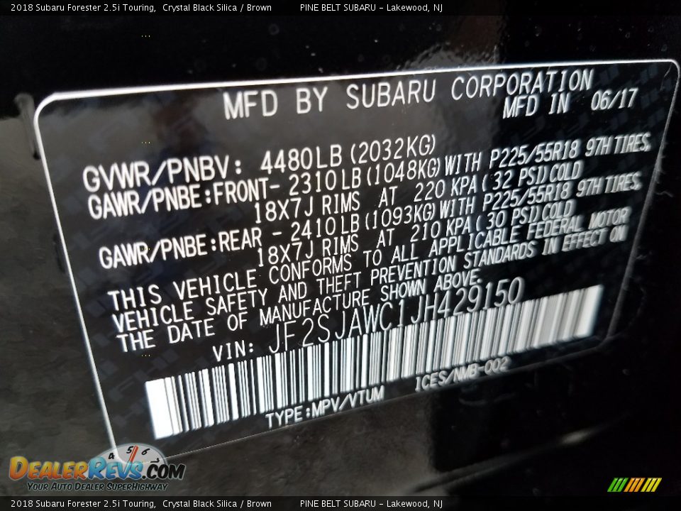 2018 Subaru Forester 2.5i Touring Crystal Black Silica / Brown Photo #9