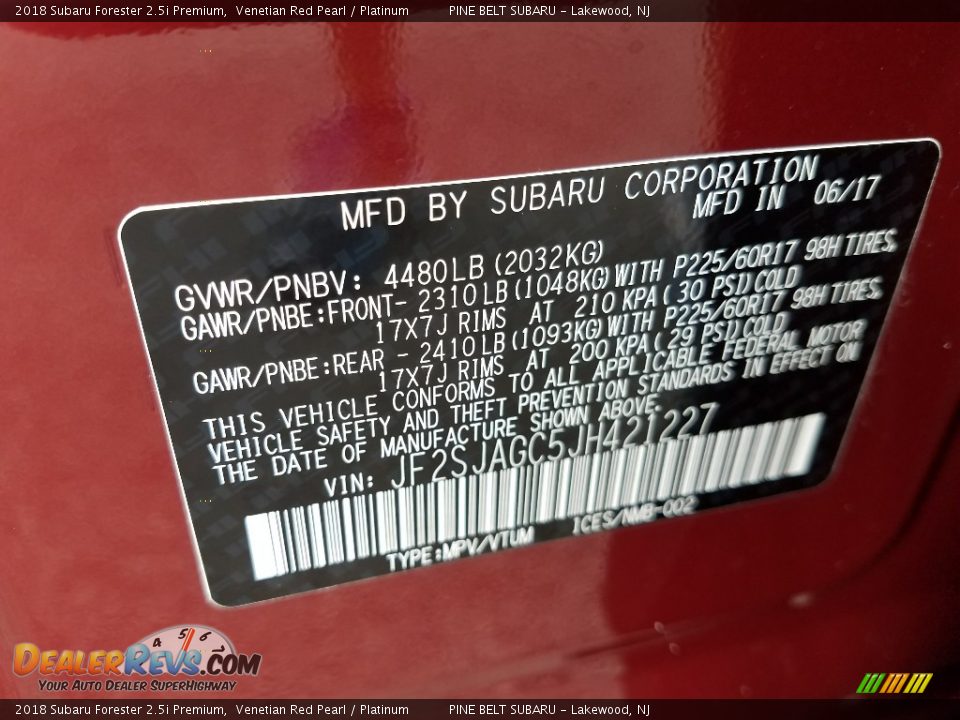 2018 Subaru Forester 2.5i Premium Venetian Red Pearl / Platinum Photo #9