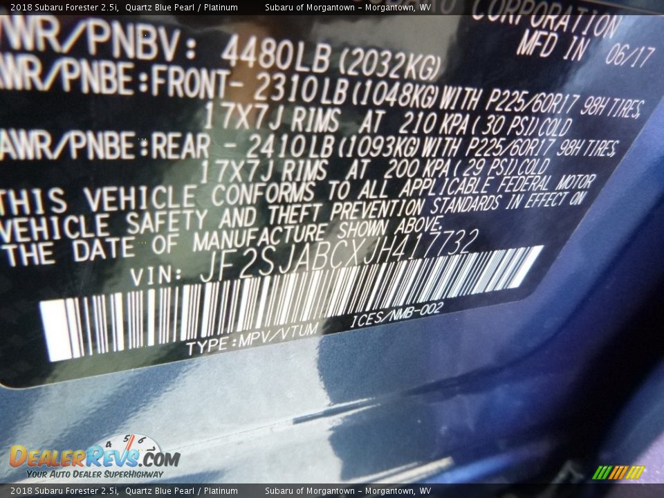 2018 Subaru Forester 2.5i Quartz Blue Pearl / Platinum Photo #15