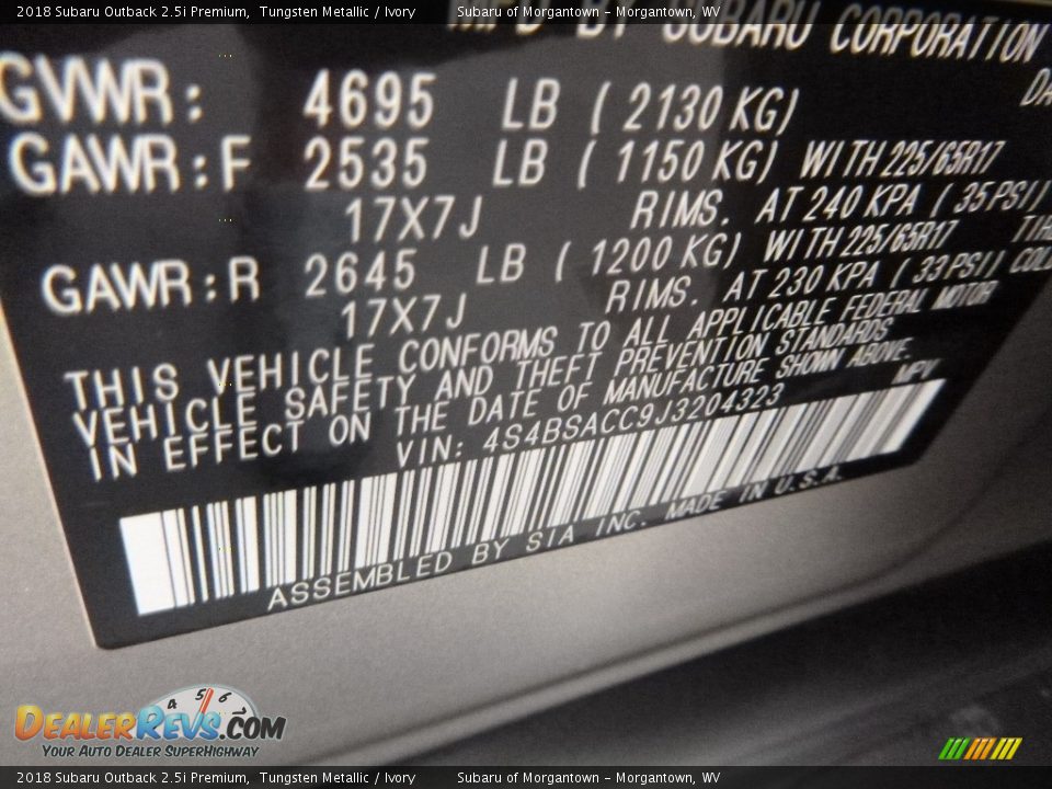 2018 Subaru Outback 2.5i Premium Tungsten Metallic / Ivory Photo #14