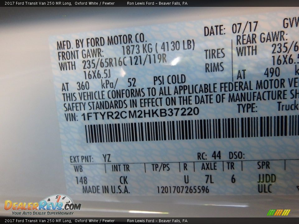 2017 Ford Transit Van 250 MR Long Oxford White / Pewter Photo #16