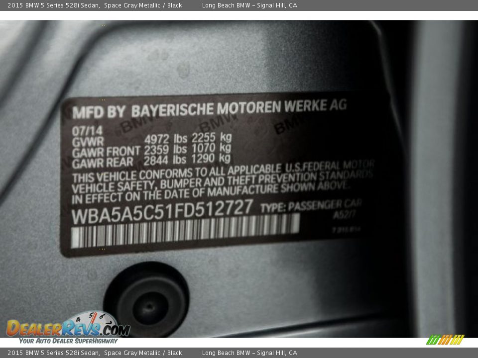 2015 BMW 5 Series 528i Sedan Space Gray Metallic / Black Photo #16