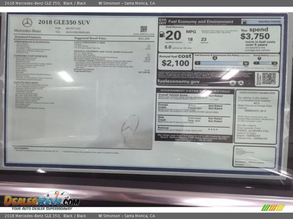 2018 Mercedes-Benz GLE 350 Window Sticker Photo #11