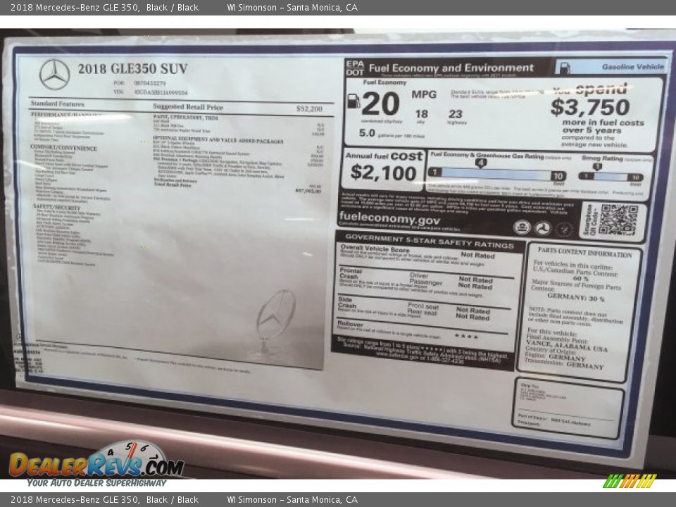 2018 Mercedes-Benz GLE 350 Window Sticker Photo #11