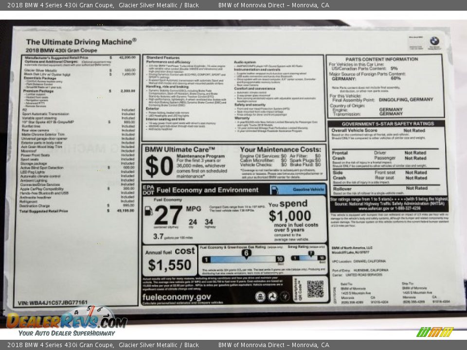 2018 BMW 4 Series 430i Gran Coupe Glacier Silver Metallic / Black Photo #10