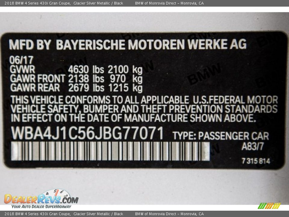 2018 BMW 4 Series 430i Gran Coupe Glacier Silver Metallic / Black Photo #11