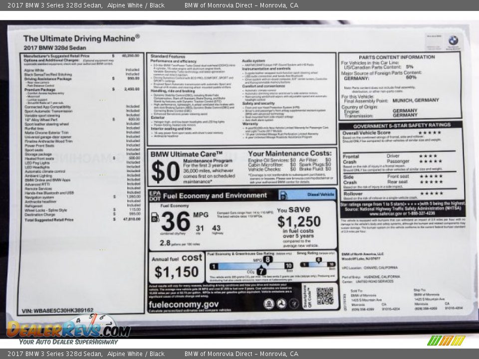 2017 BMW 3 Series 328d Sedan Alpine White / Black Photo #10