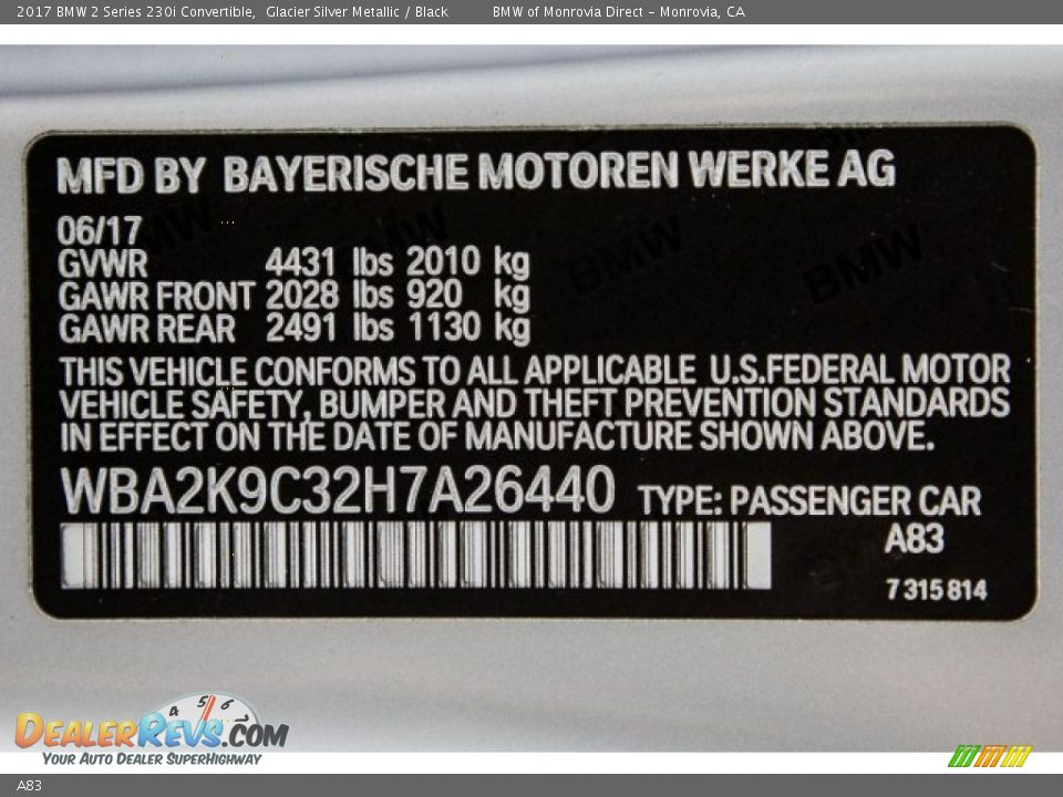BMW Color Code A83 Glacier Silver Metallic