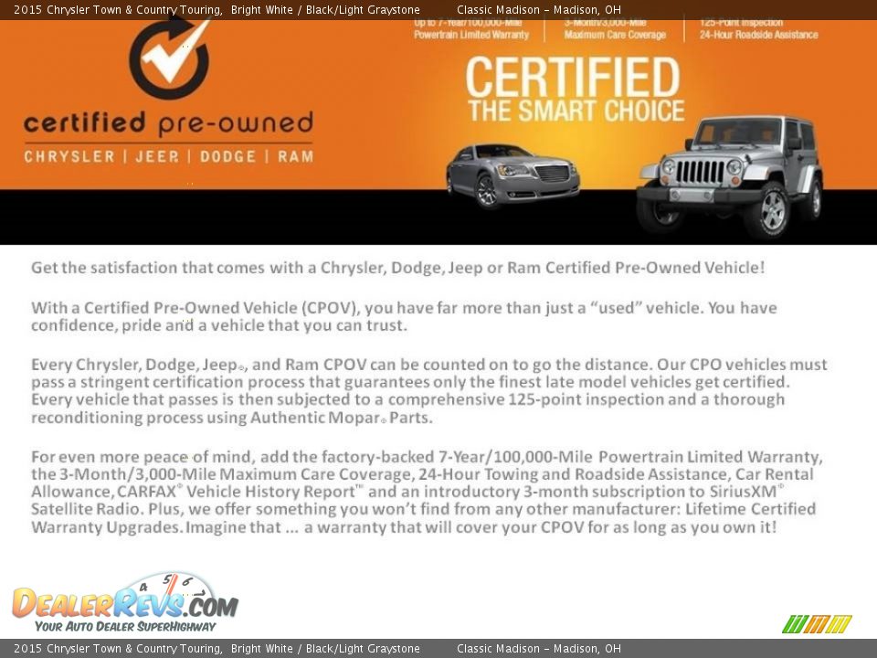 2015 Chrysler Town & Country Touring Bright White / Black/Light Graystone Photo #23