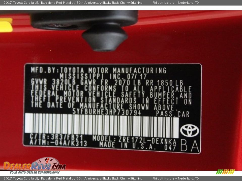2017 Toyota Corolla LE Barcelona Red Metalic / 50th Anniversary Black/Black Cherry Stitching Photo #25