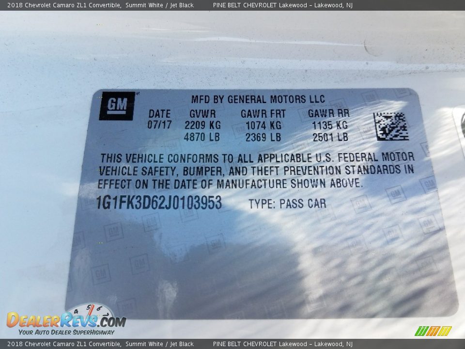 2018 Chevrolet Camaro ZL1 Convertible Summit White / Jet Black Photo #9