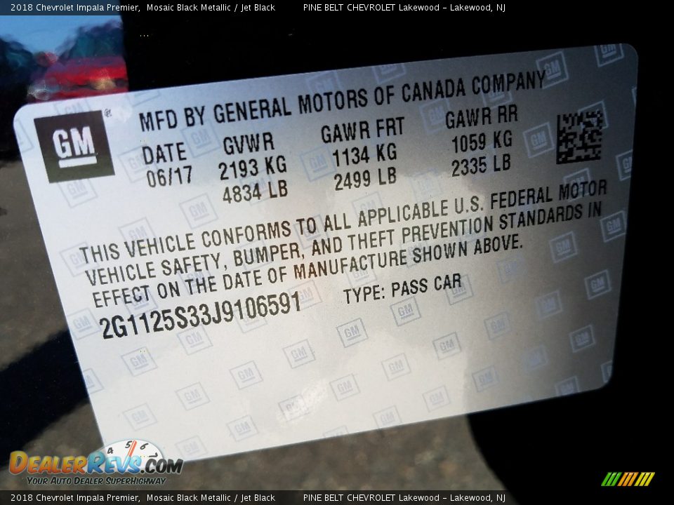 2018 Chevrolet Impala Premier Mosaic Black Metallic / Jet Black Photo #9