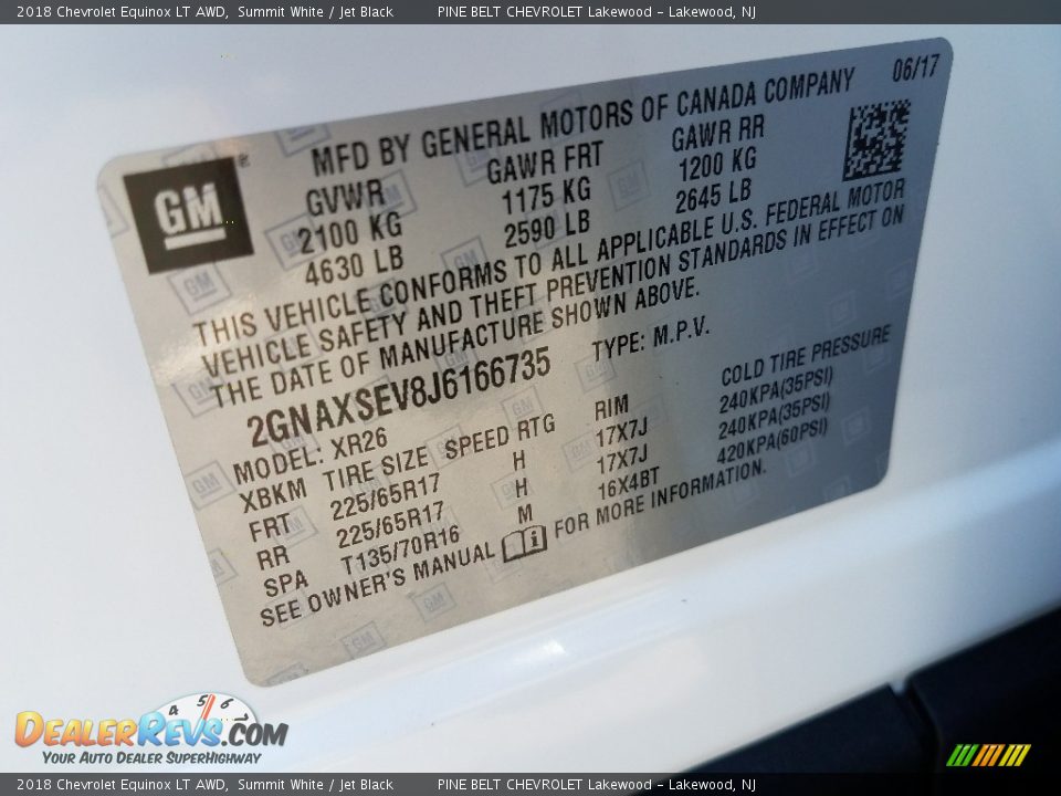 2018 Chevrolet Equinox LT AWD Summit White / Jet Black Photo #9