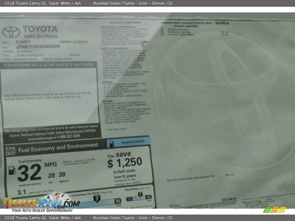 2018 Toyota Camry LE Super White / Ash Photo #10