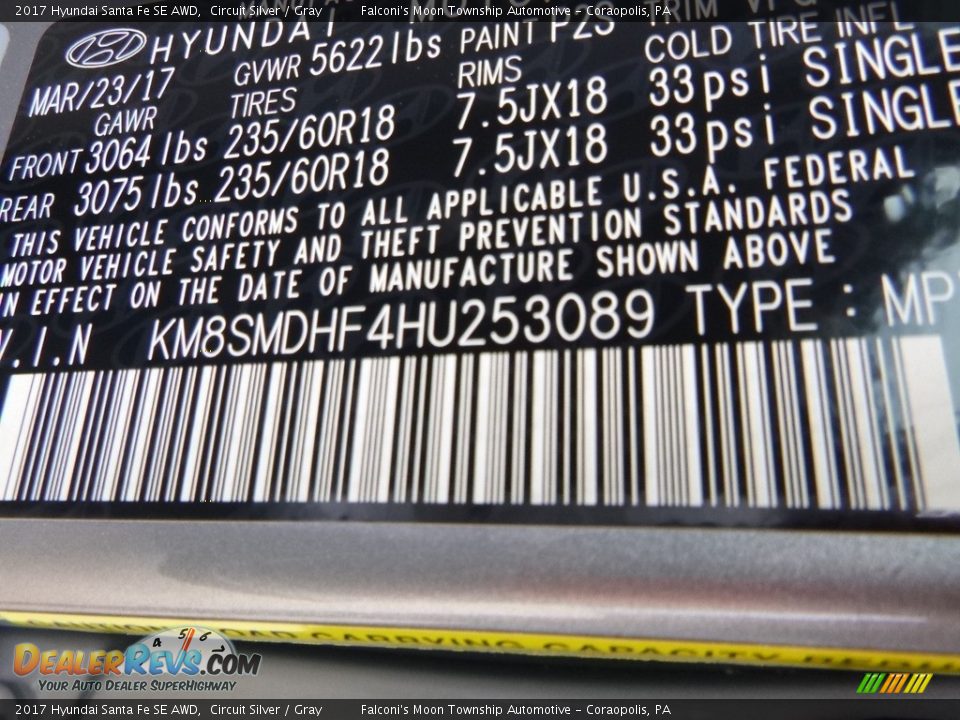 2017 Hyundai Santa Fe SE AWD Circuit Silver / Gray Photo #12