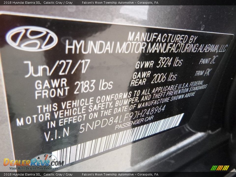 2018 Hyundai Elantra SEL Galactic Gray / Gray Photo #12