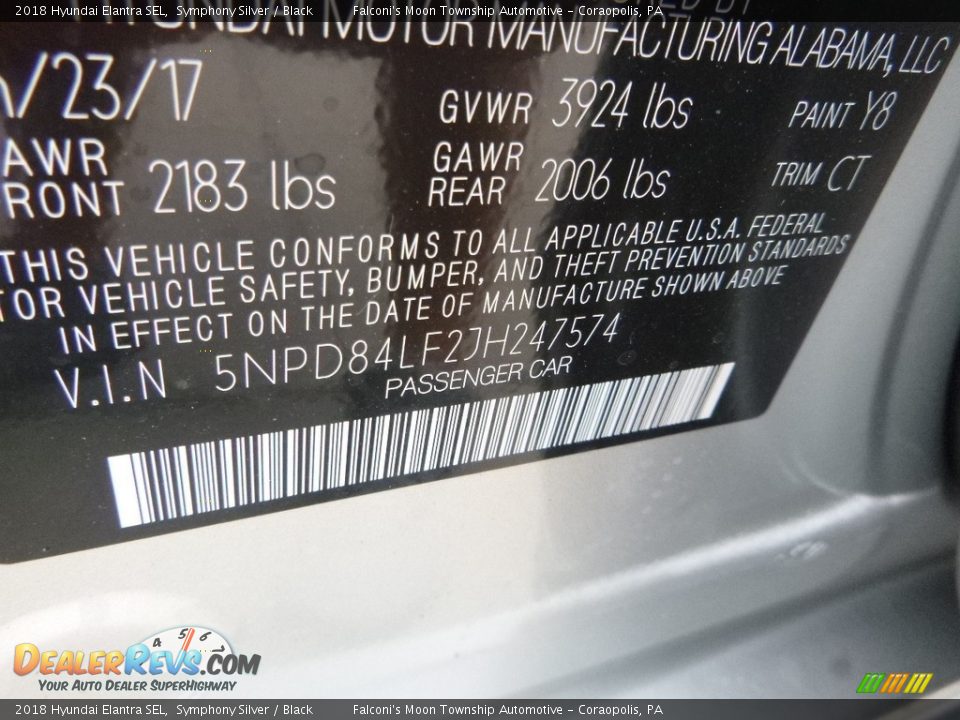 2018 Hyundai Elantra SEL Symphony Silver / Black Photo #12