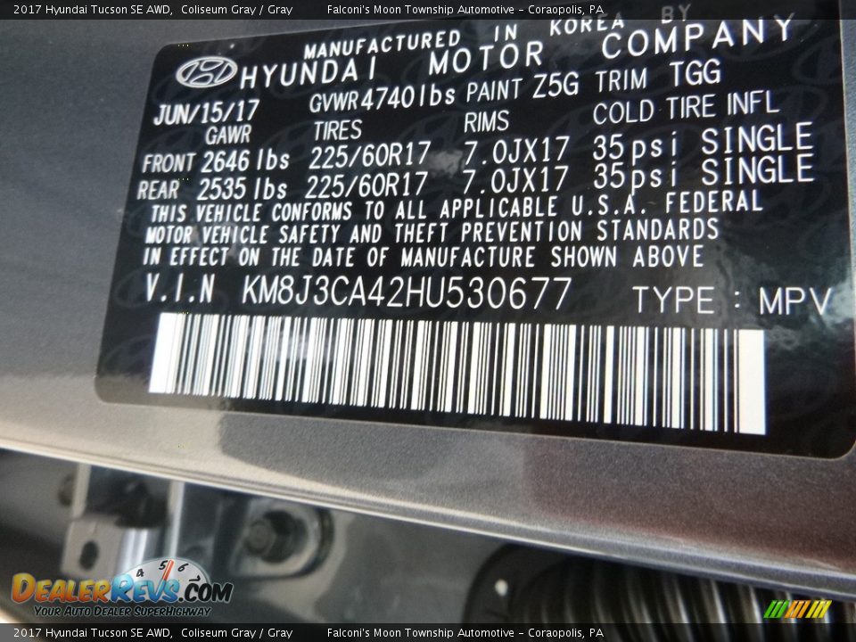 2017 Hyundai Tucson SE AWD Coliseum Gray / Gray Photo #13