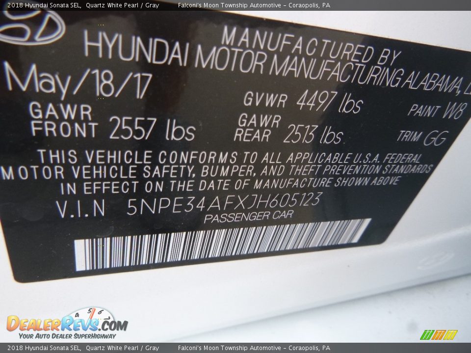 2018 Hyundai Sonata SEL Quartz White Pearl / Gray Photo #12