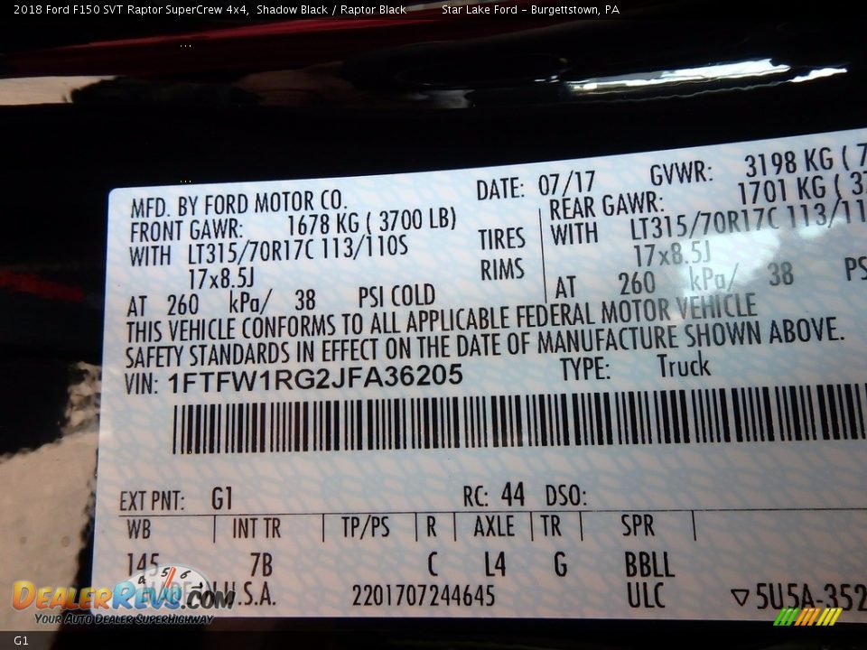 Ford Color Code G1 Shadow Black