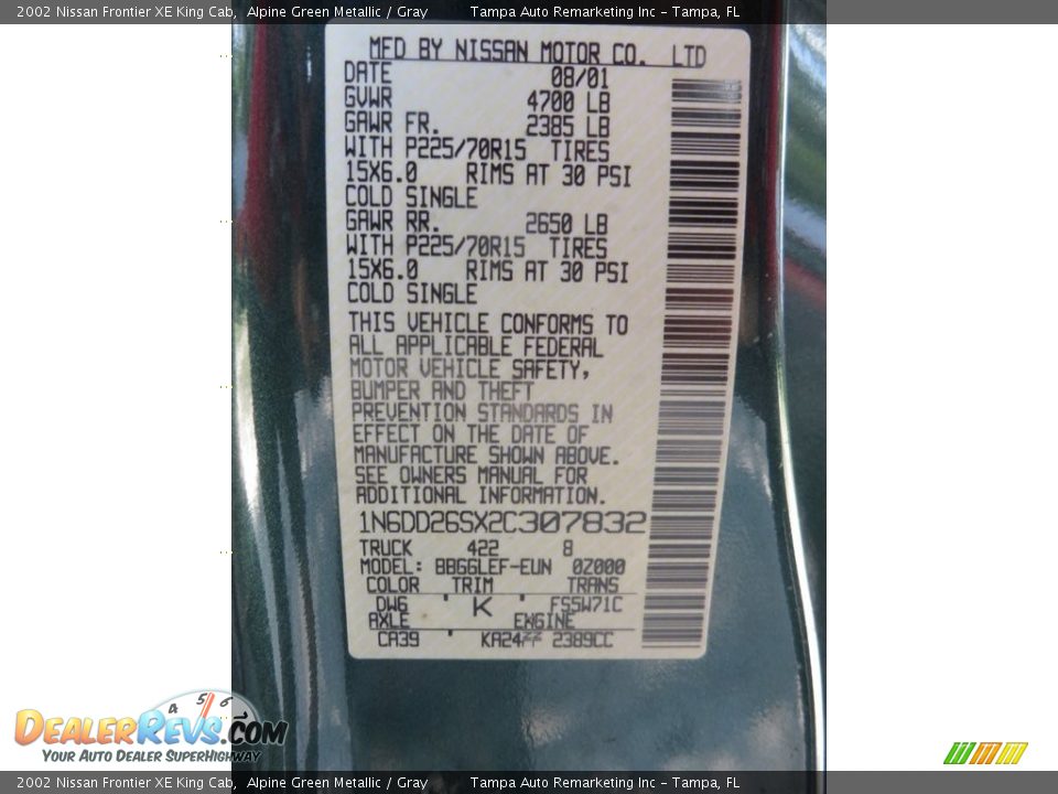 2002 Nissan Frontier XE King Cab Alpine Green Metallic / Gray Photo #24
