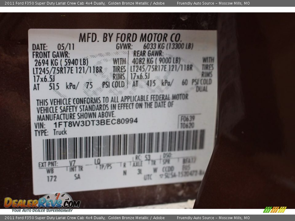 2011 Ford F350 Super Duty Lariat Crew Cab 4x4 Dually Golden Bronze Metallic / Adobe Photo #13