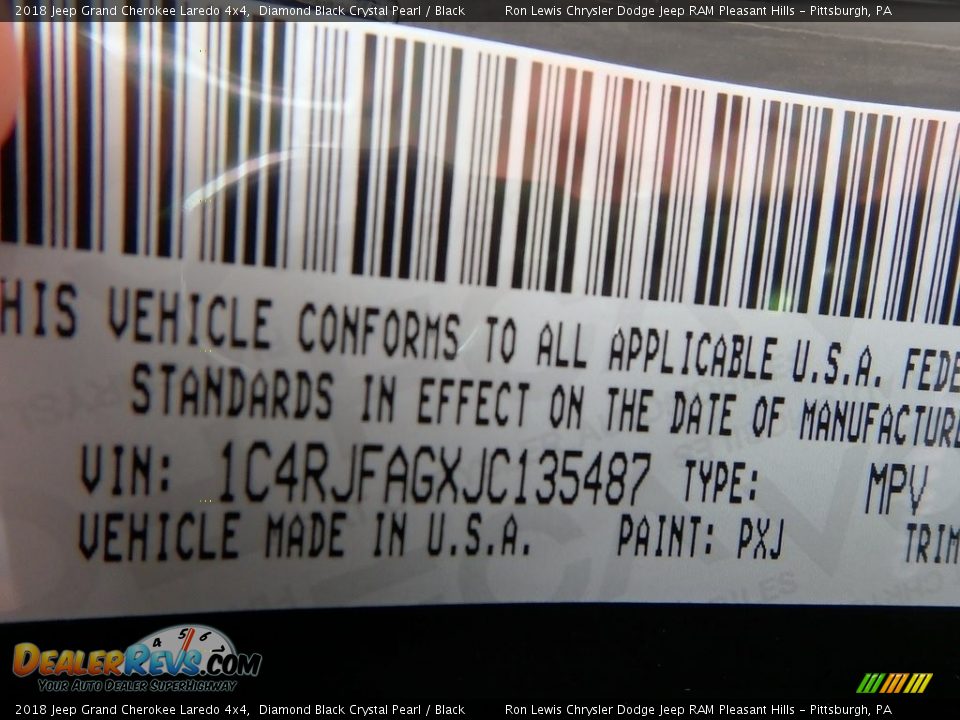 2018 Jeep Grand Cherokee Laredo 4x4 Diamond Black Crystal Pearl / Black Photo #13