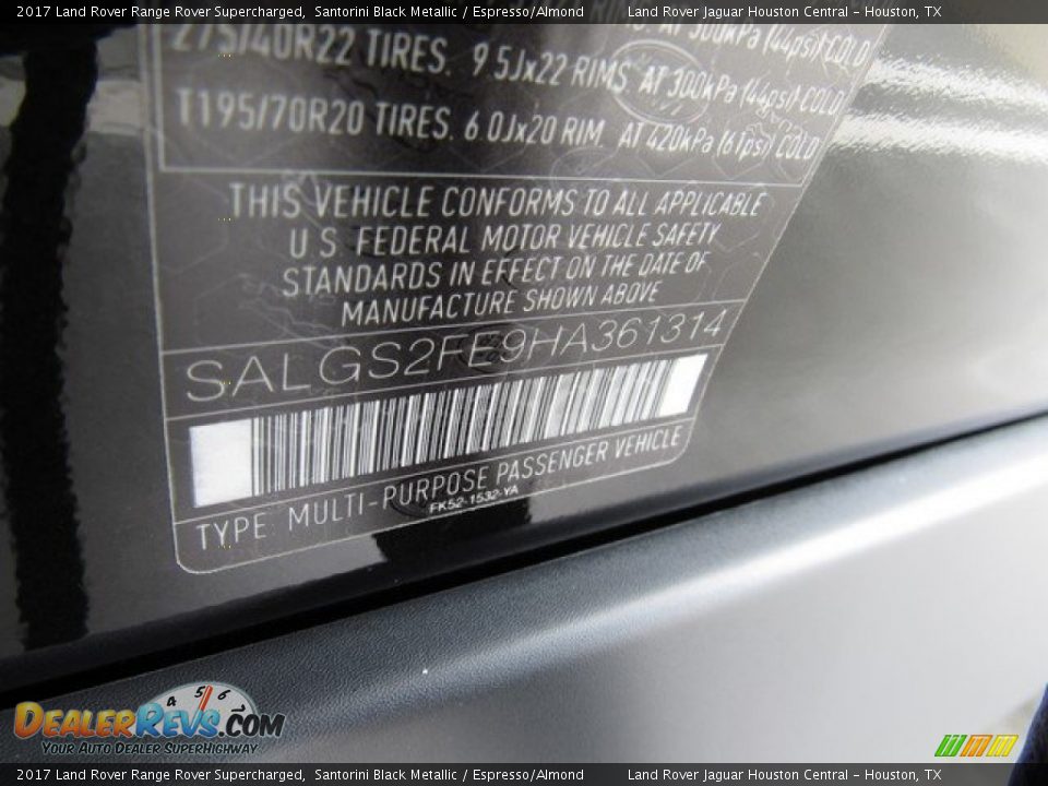 2017 Land Rover Range Rover Supercharged Santorini Black Metallic / Espresso/Almond Photo #23