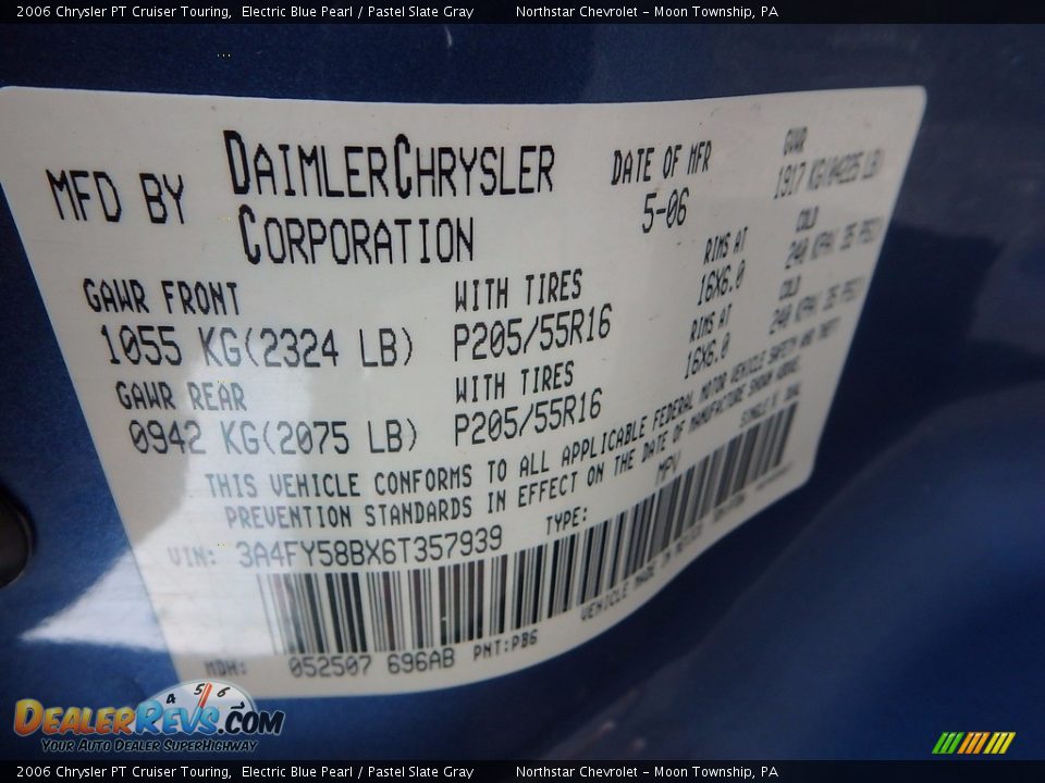 2006 Chrysler PT Cruiser Touring Electric Blue Pearl / Pastel Slate Gray Photo #14