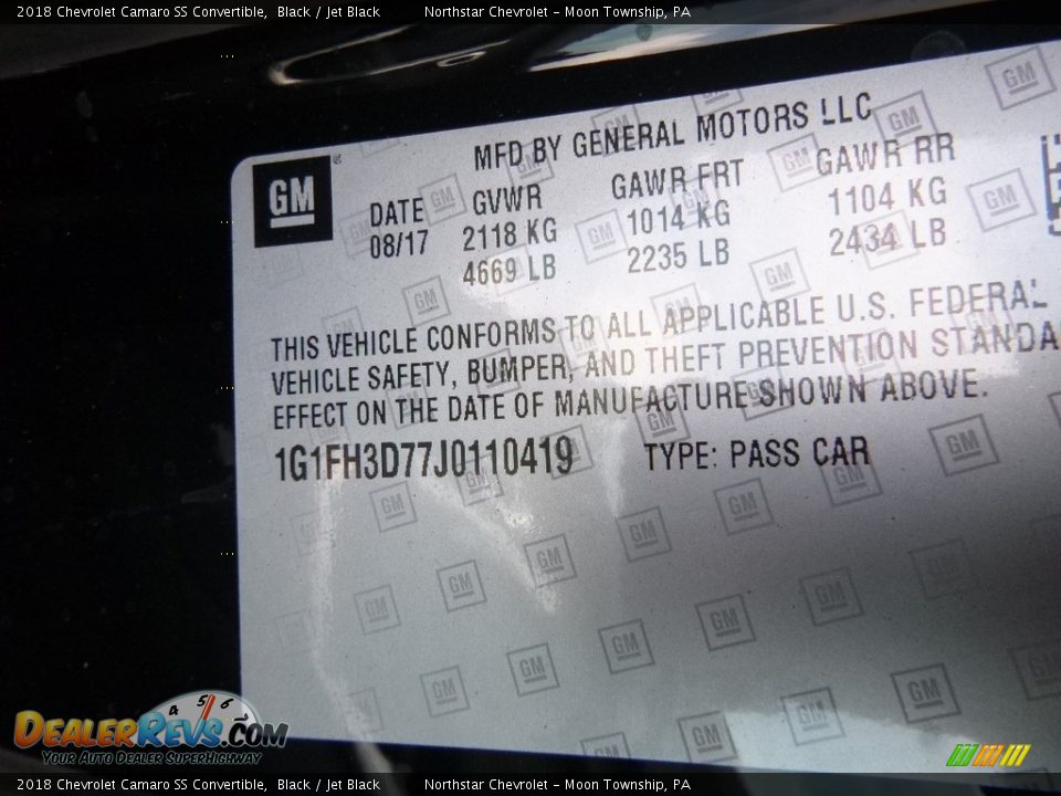 2018 Chevrolet Camaro SS Convertible Black / Jet Black Photo #16