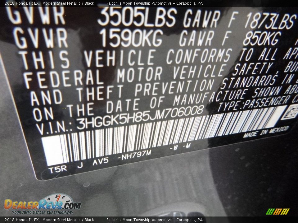 2018 Honda Fit EX Modern Steel Metallic / Black Photo #12