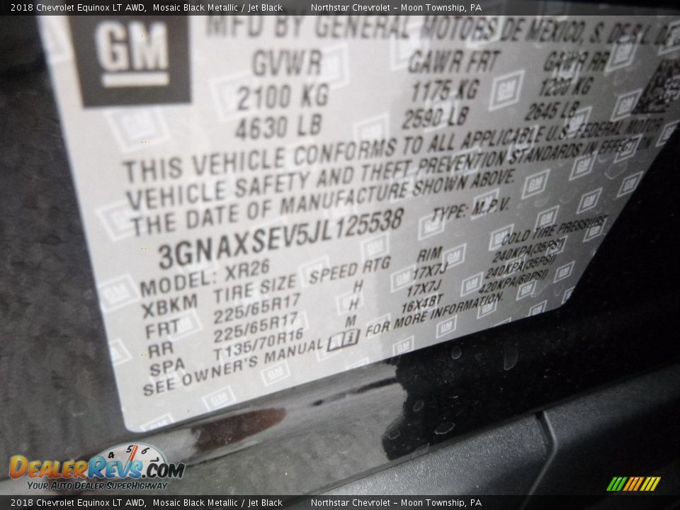 2018 Chevrolet Equinox LT AWD Mosaic Black Metallic / Jet Black Photo #17