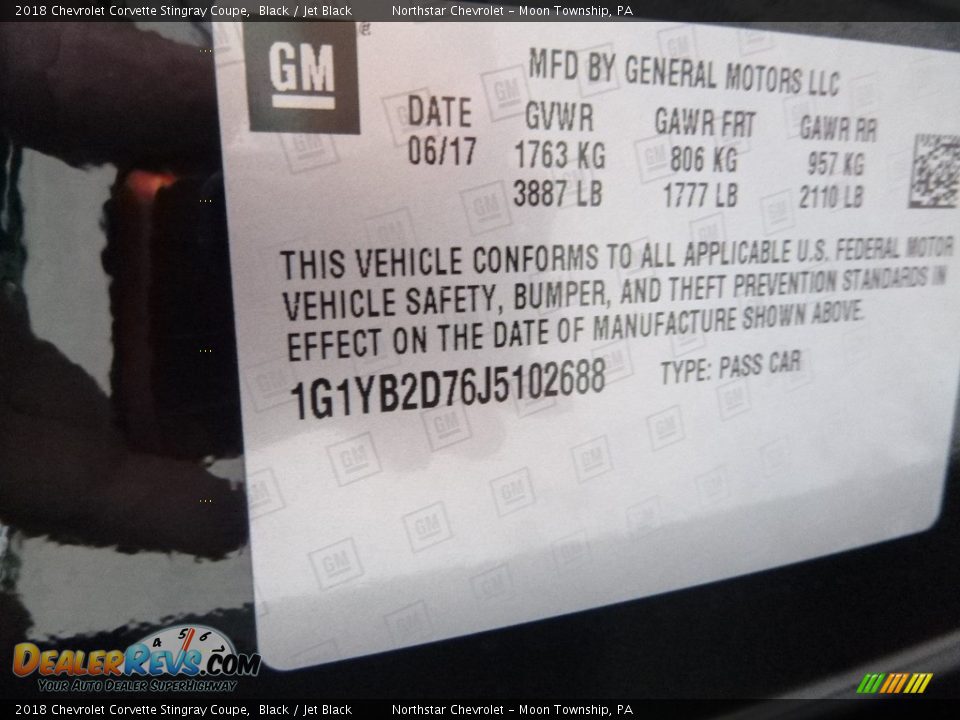 2018 Chevrolet Corvette Stingray Coupe Black / Jet Black Photo #14