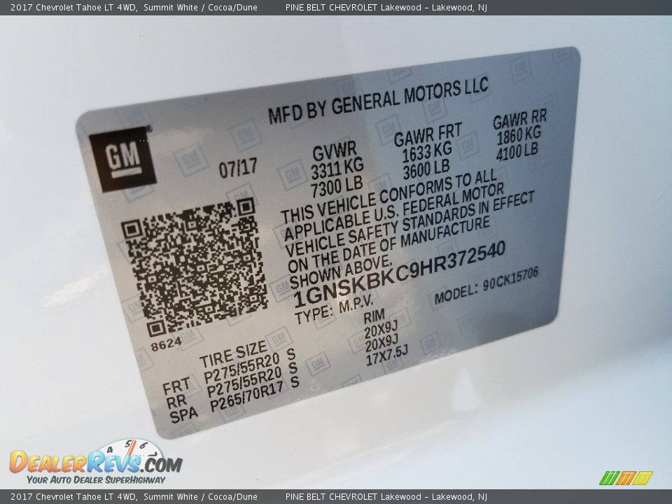 2017 Chevrolet Tahoe LT 4WD Summit White / Cocoa/Dune Photo #9