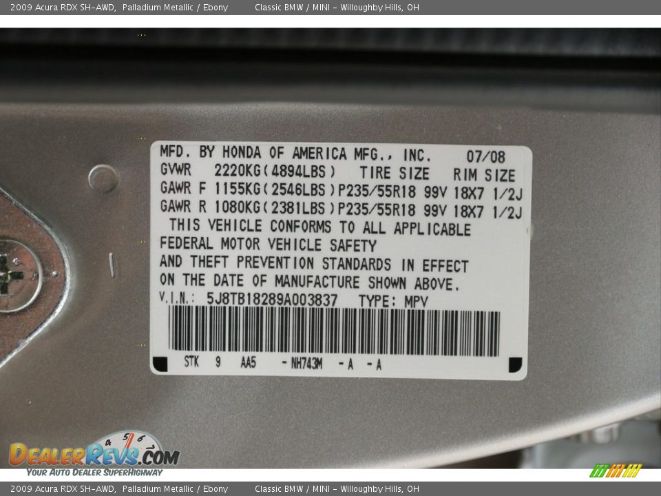 2009 Acura RDX SH-AWD Palladium Metallic / Ebony Photo #20