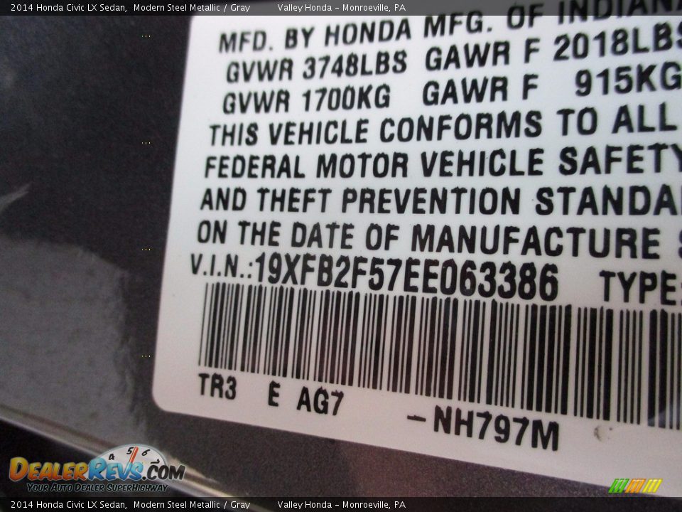 2014 Honda Civic LX Sedan Modern Steel Metallic / Gray Photo #19