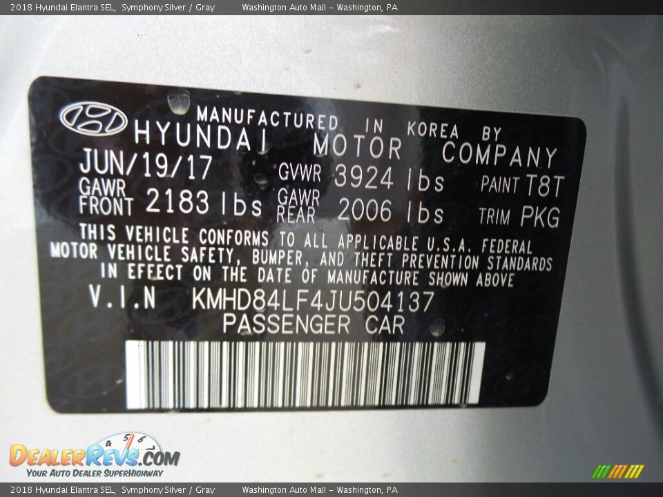 2018 Hyundai Elantra SEL Symphony Silver / Gray Photo #8