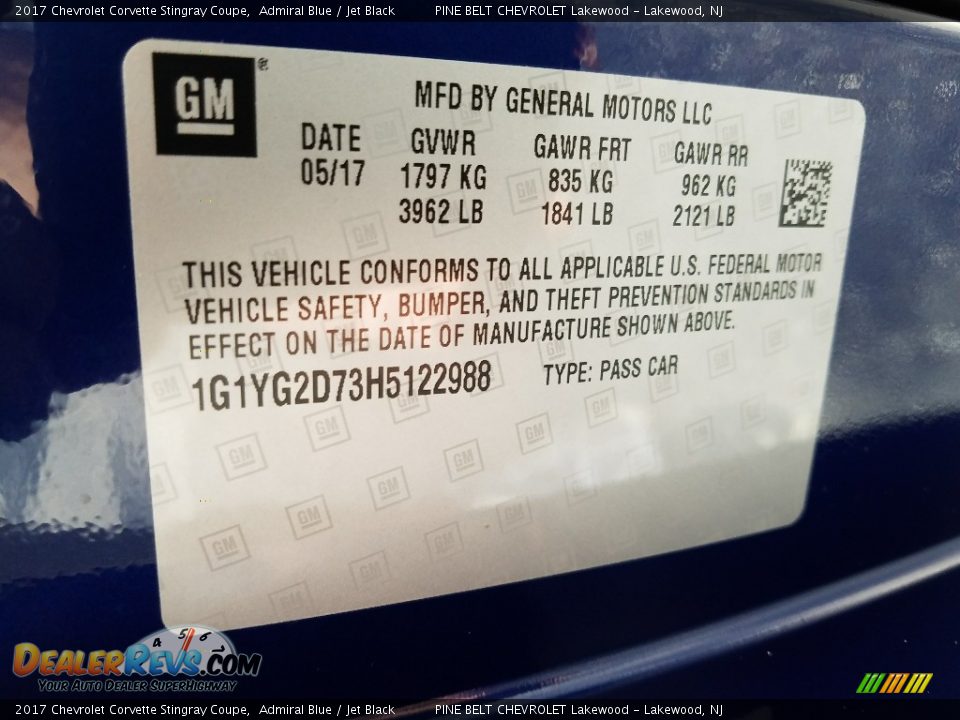 2017 Chevrolet Corvette Stingray Coupe Admiral Blue / Jet Black Photo #8