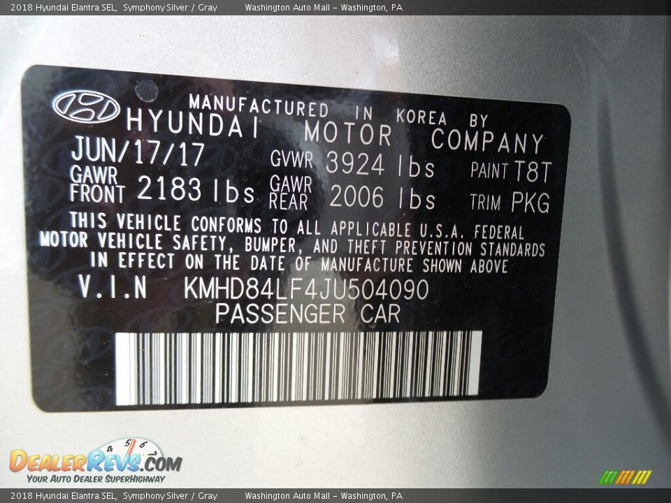 2018 Hyundai Elantra SEL Symphony Silver / Gray Photo #8