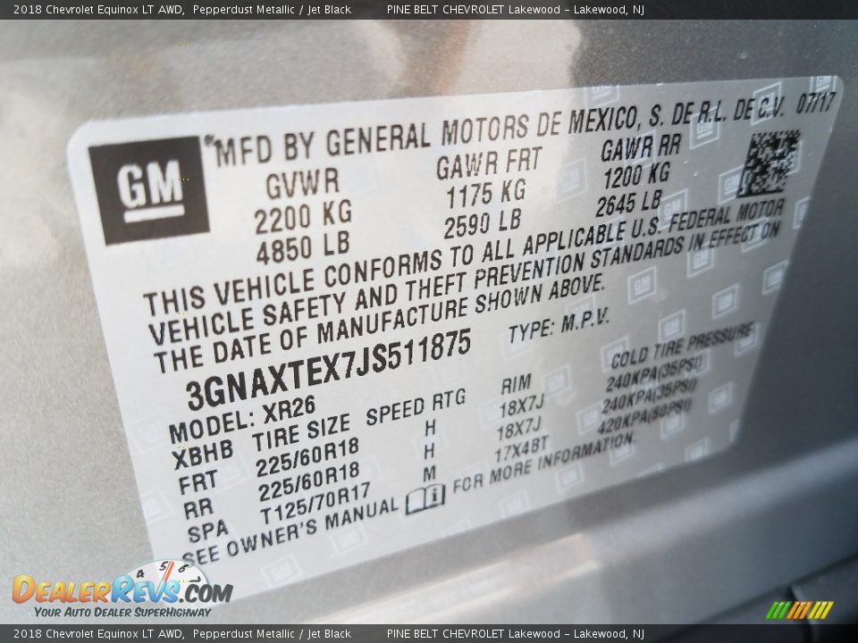 2018 Chevrolet Equinox LT AWD Pepperdust Metallic / Jet Black Photo #9