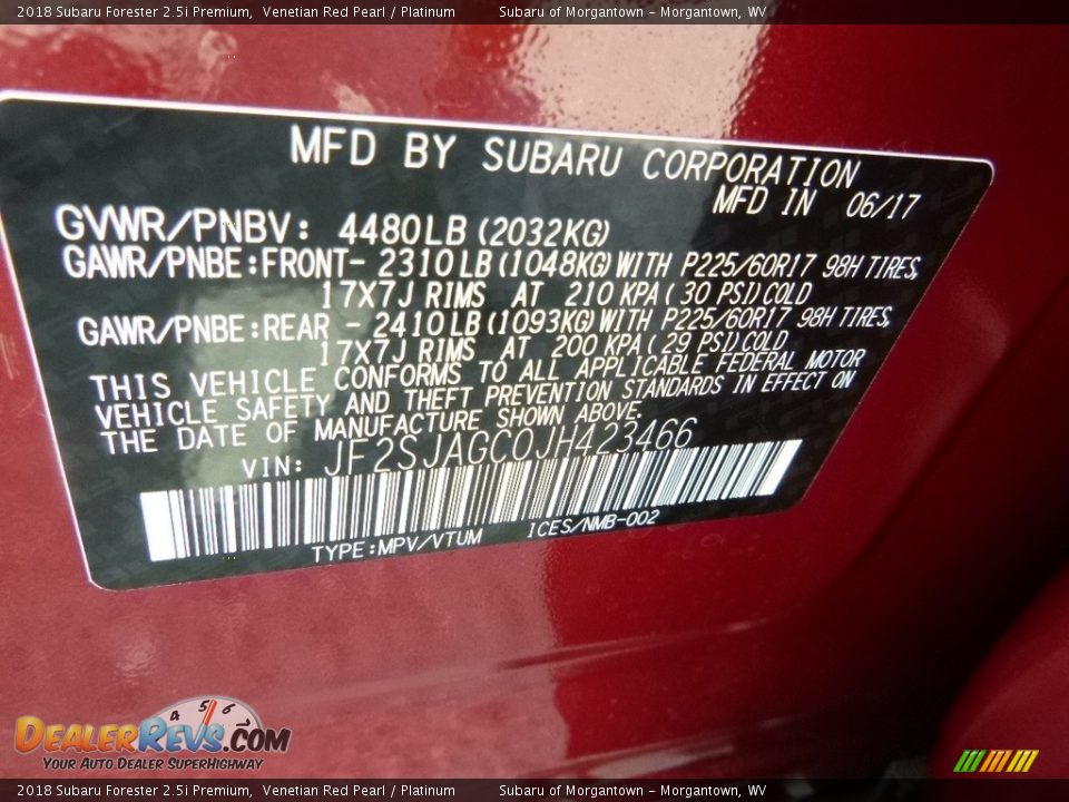 2018 Subaru Forester 2.5i Premium Venetian Red Pearl / Platinum Photo #16