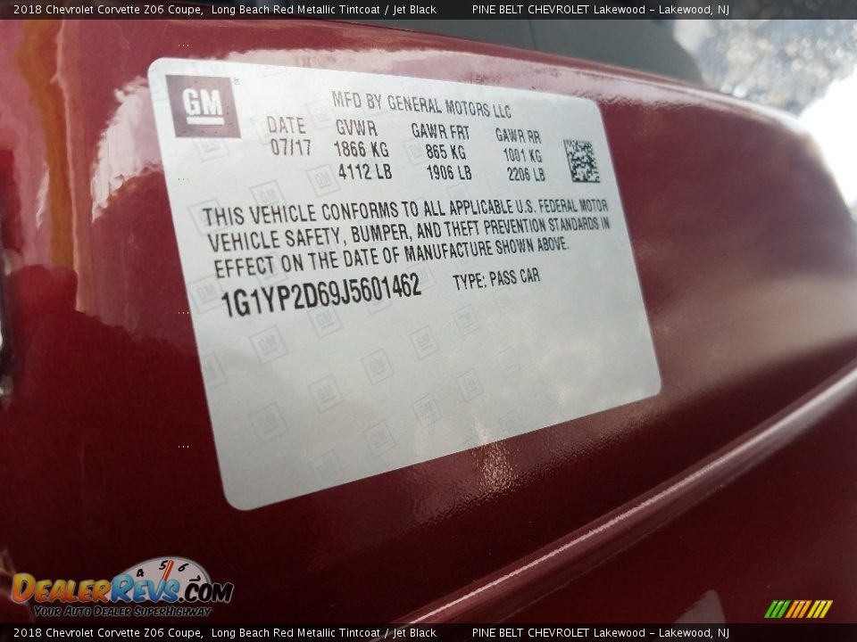 2018 Chevrolet Corvette Z06 Coupe Long Beach Red Metallic Tintcoat / Jet Black Photo #9