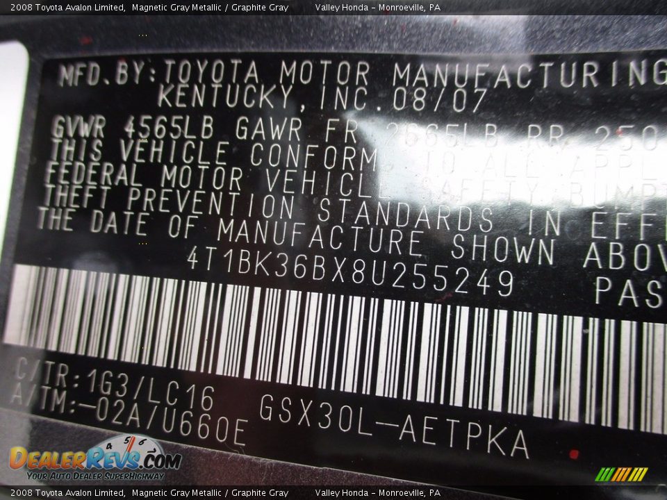 2008 Toyota Avalon Limited Magnetic Gray Metallic / Graphite Gray Photo #19