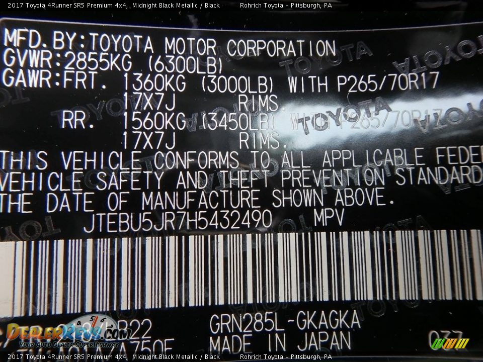 2017 Toyota 4Runner SR5 Premium 4x4 Midnight Black Metallic / Black Photo #10