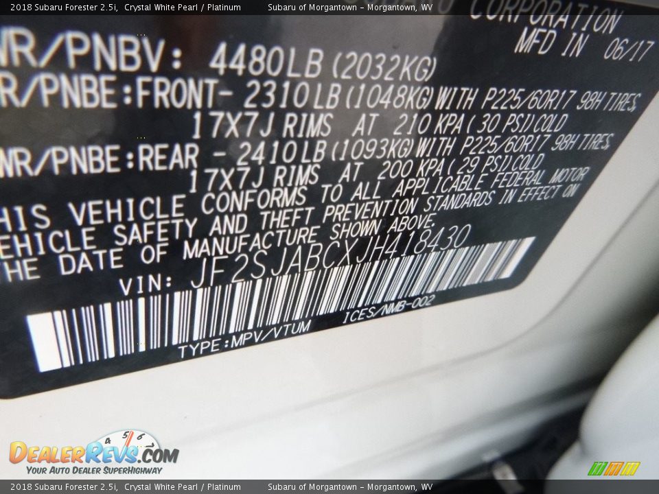 2018 Subaru Forester 2.5i Crystal White Pearl / Platinum Photo #16