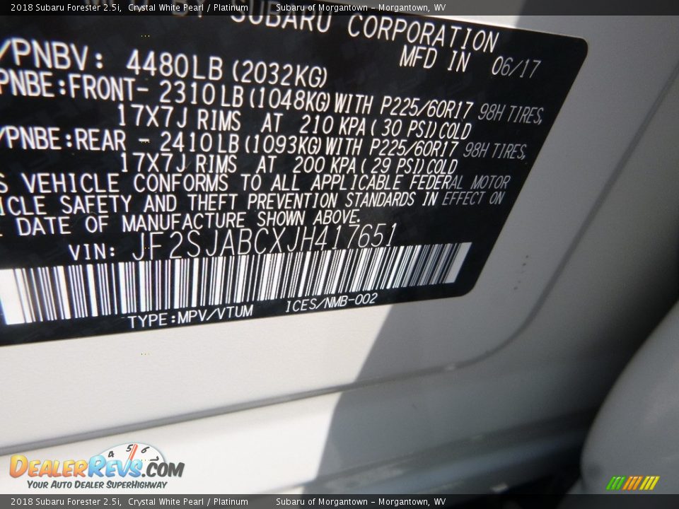 2018 Subaru Forester 2.5i Crystal White Pearl / Platinum Photo #15