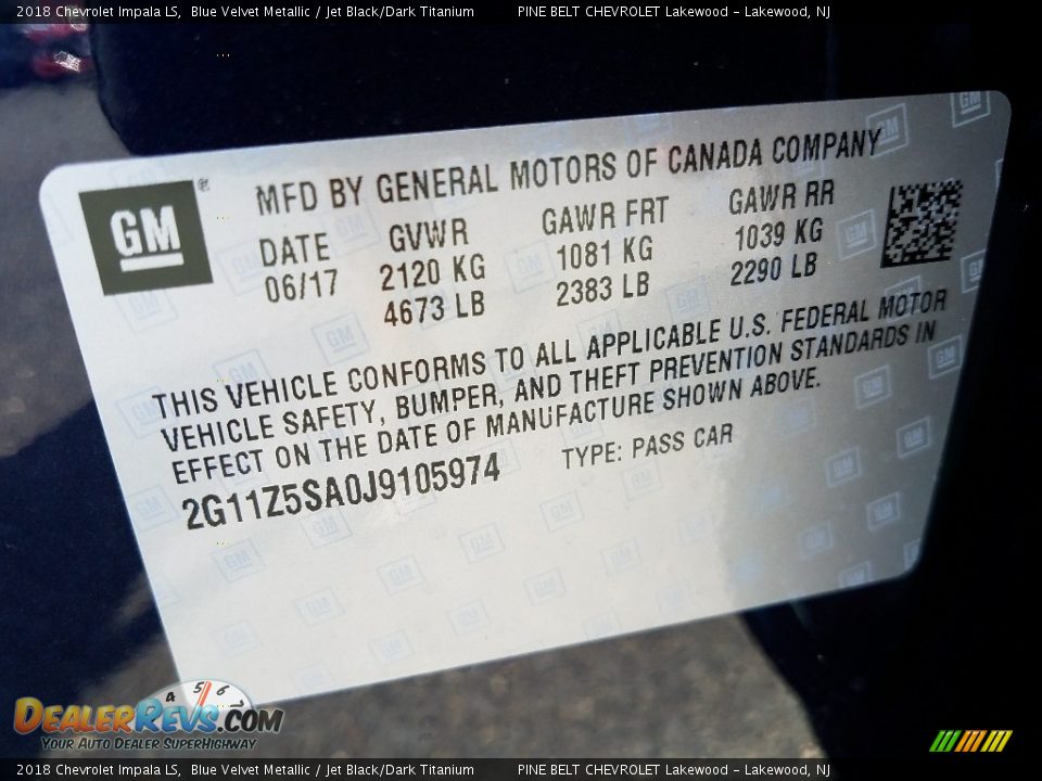 2018 Chevrolet Impala LS Blue Velvet Metallic / Jet Black/Dark Titanium Photo #9