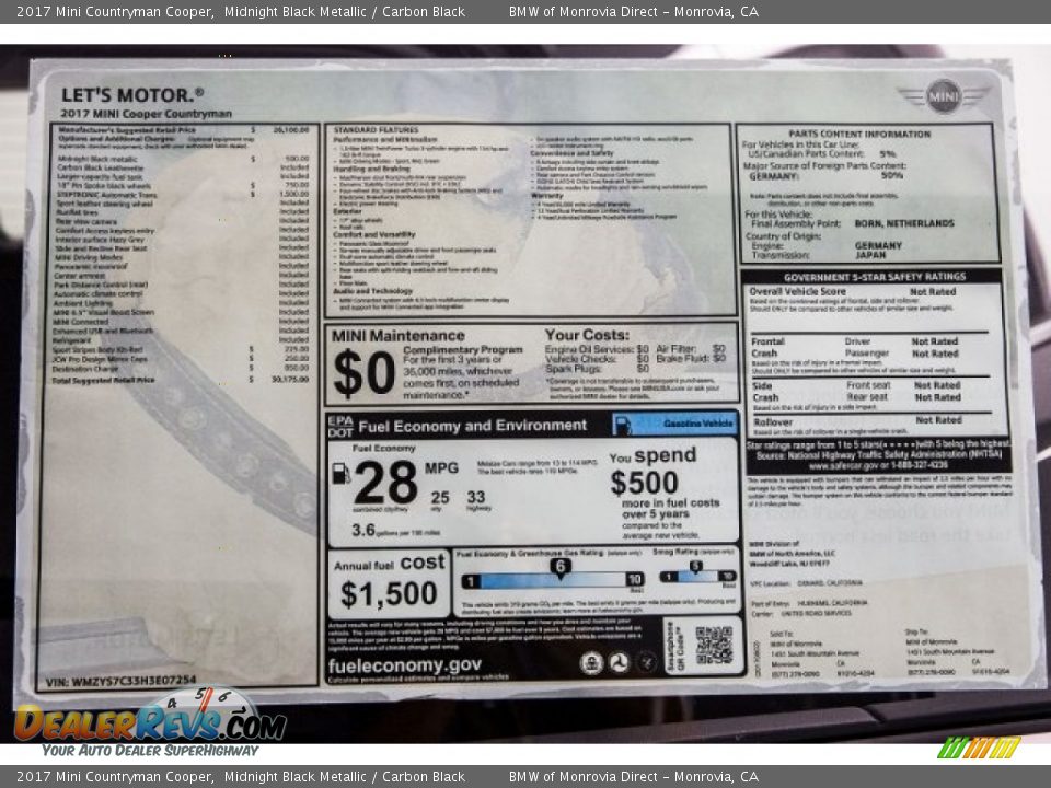 2017 Mini Countryman Cooper Midnight Black Metallic / Carbon Black Photo #10