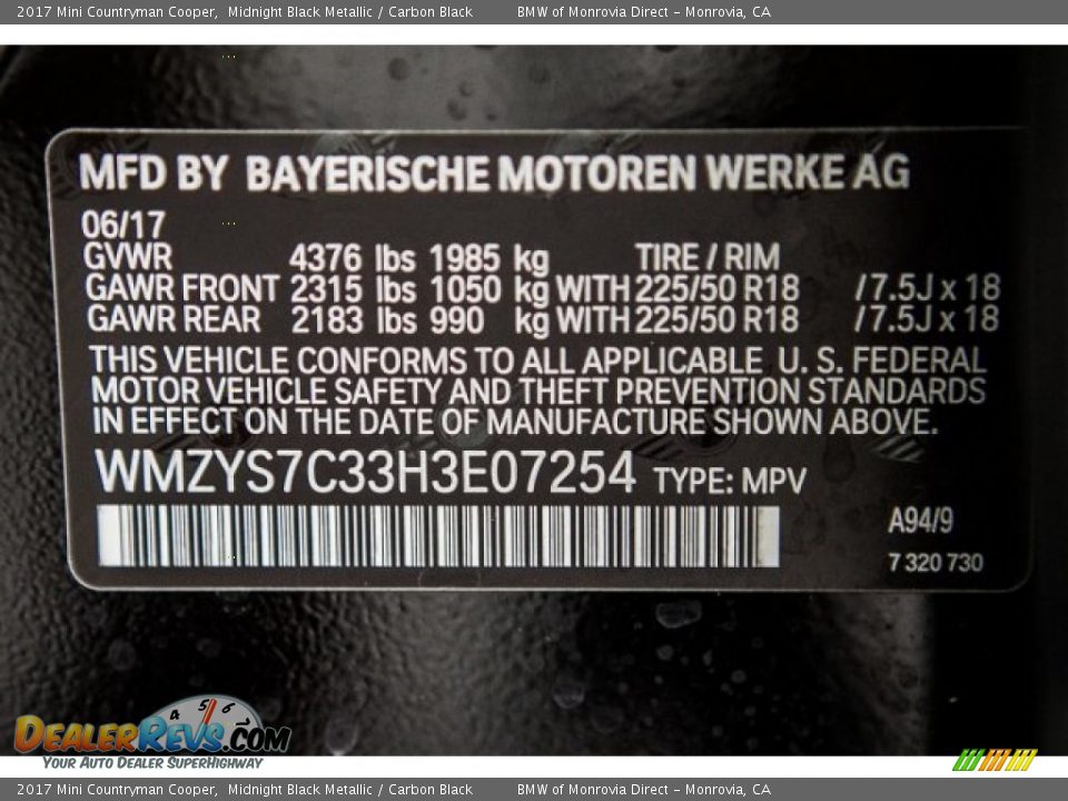 2017 Mini Countryman Cooper Midnight Black Metallic / Carbon Black Photo #11