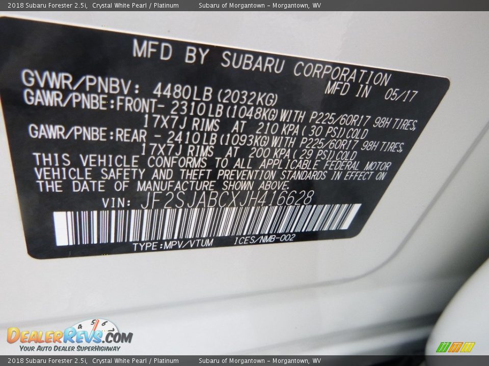 2018 Subaru Forester 2.5i Crystal White Pearl / Platinum Photo #16